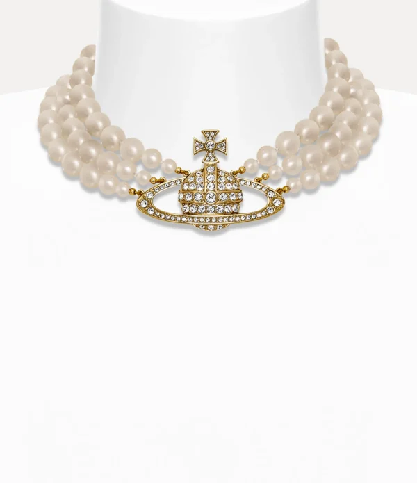 Three Row Pearl Bas Relief Choker