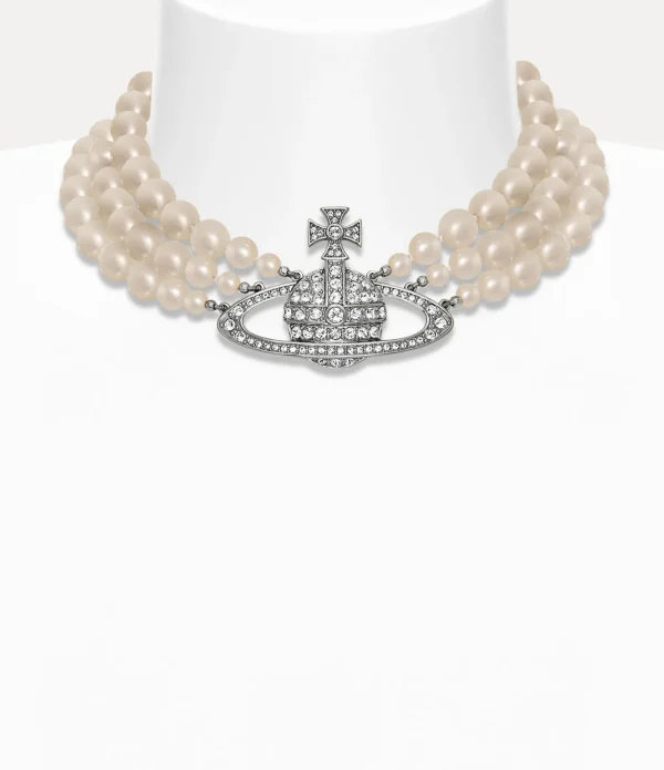 Three Row Pearl Bas Relief Choker