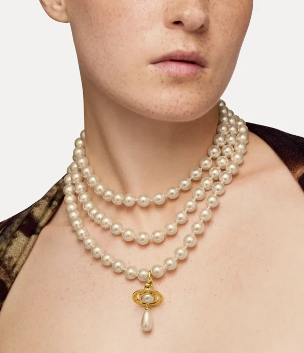 Three Row Pearl Drop Choker