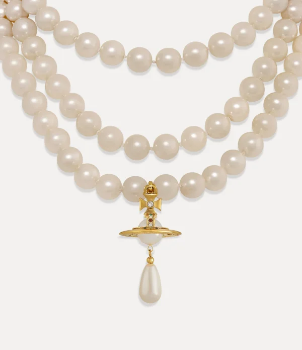 Three Row Pearl Drop Choker